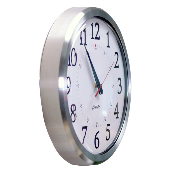 72MHz Radio Analog Clock - Brushed Metal Frame, 120V Molex